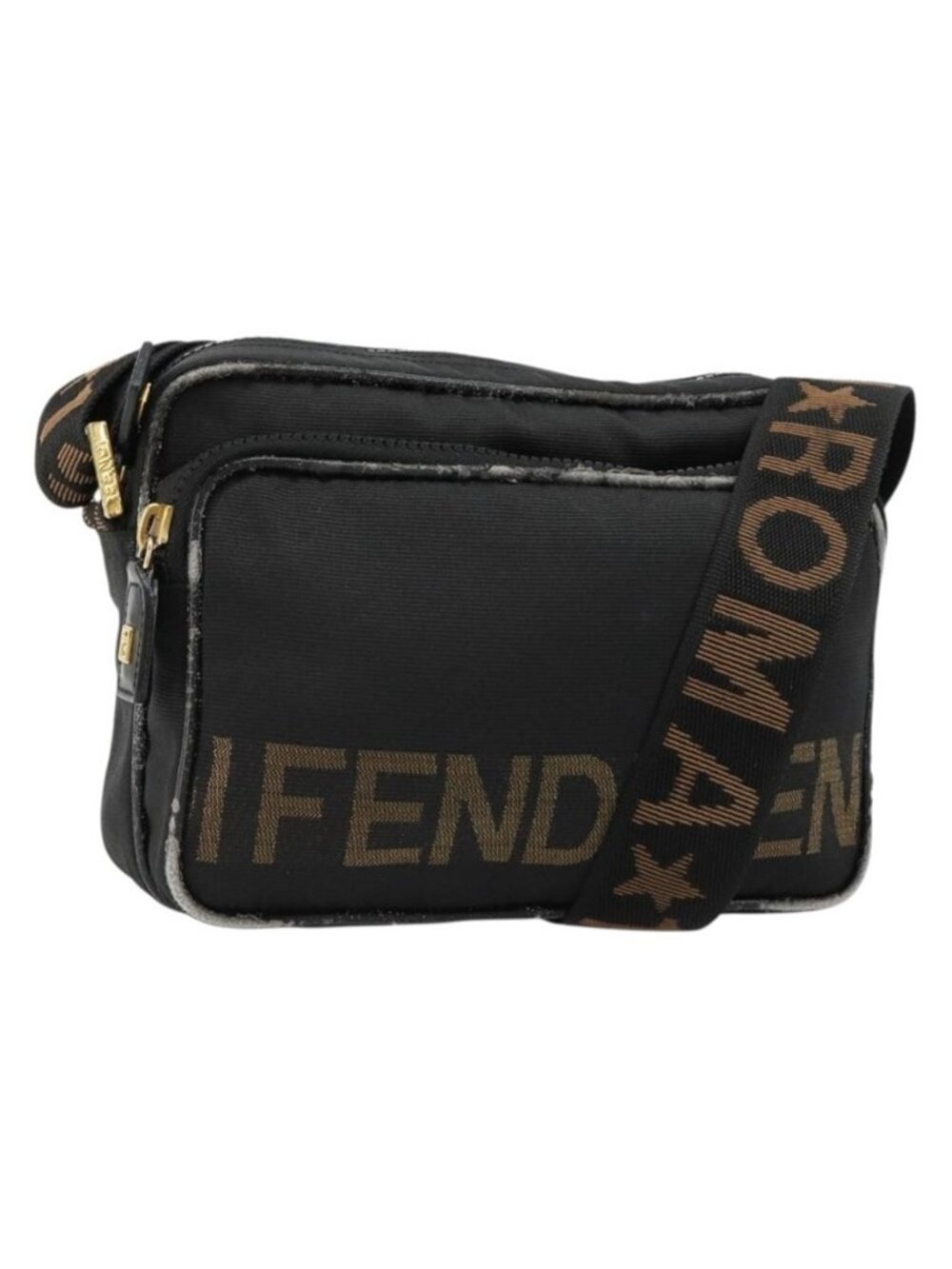 Authentic FENDI Shoulder Bag Canvas Black Gold